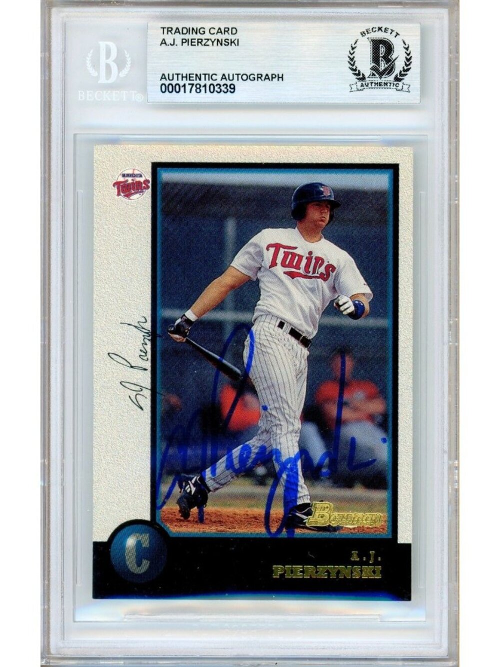 AJ Pierzynski Signed 1998 Bowman #319 Twins Baseball Card BAS Slabbed Auto